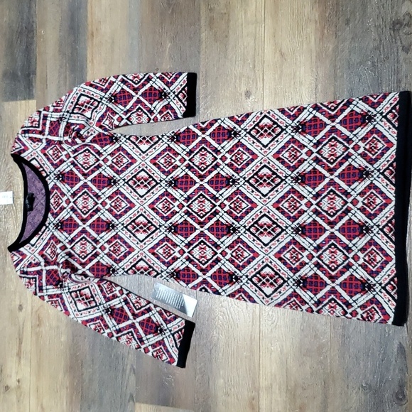 The limited nwt knit multicolored long sleeve geometric pattern dress - Picture 1 of 7